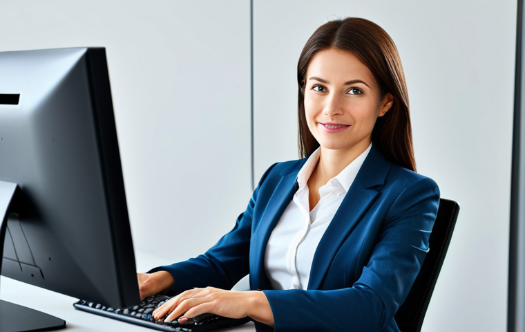 디자인에서 스토리텔링을 위한 시각적 기법 - Professional Businesswoman**

"A professional businesswoman in a modest business suit, sitting at a ...