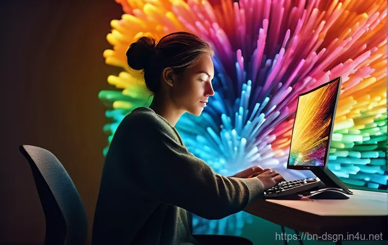 디자인 작업 효율성을 높이는 키보드 단축키 - **Prompt:** A dynamic, close-up shot of a professional graphic designer's hands in motion across an ...