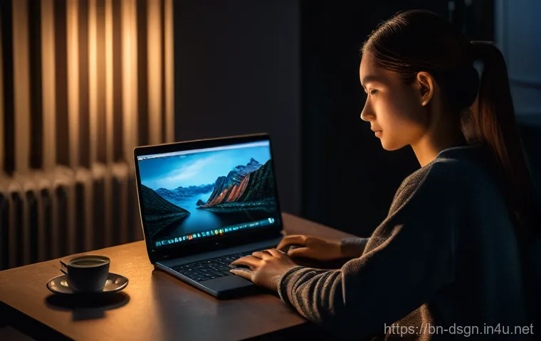 웹 디자인에서 다크 모드 설정 팁 - Image Prompt 1: Relaxed Evening Productivity with Dark Mode**