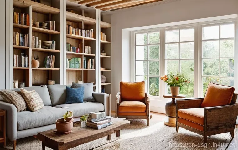 디자인에서 지속 가능한 소재 활용 - **Sustainable Living Room with Upcycled Decor:**
    "A cozy and modern living room filled with natu...