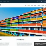 웹 디자인을 위한 그리드 시스템 가이드 - A modern, clean web design layout showcasing a 12-column responsive grid system on a laptop screen, ...
